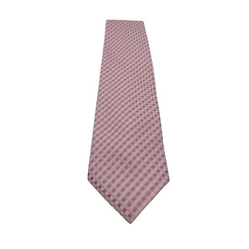Ermenegildo Zegna Mens Silk Tie Pink Purple Lavender Woven Check Vintage Wide‎
